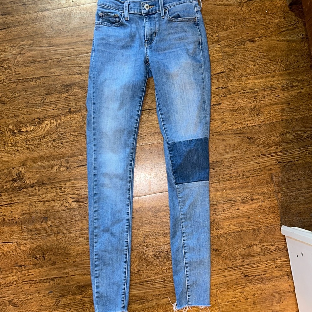 Levis 710 Super Skinny Denim Cropped Jeans |Knee Patch |Raw Hem